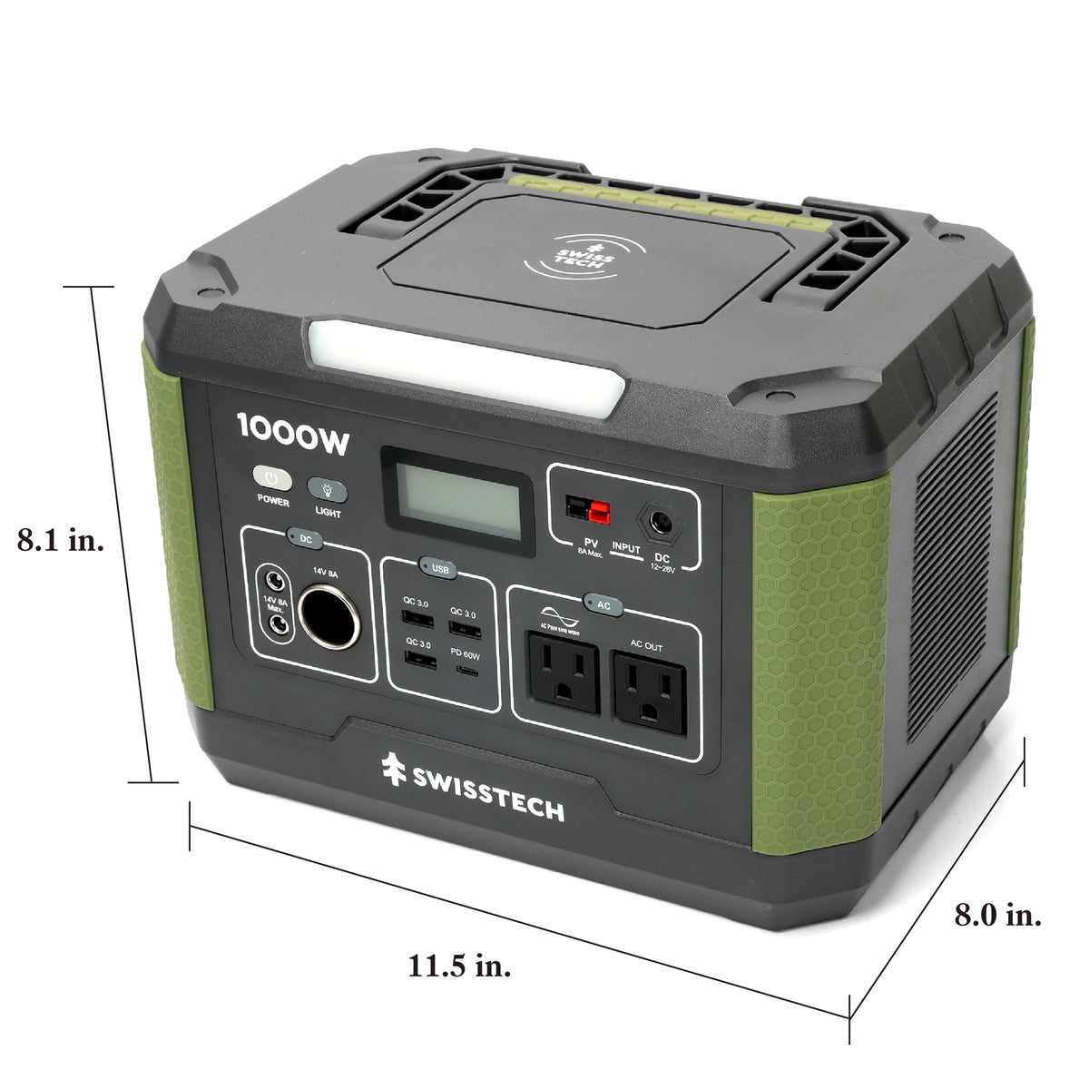 Swiss Tech 1000W portable power station 999Wh solar generator for camping & emergency use