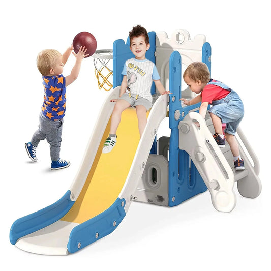 Vebreda Kids Slide for Toddlers Age 1-6 Indoor Outdoor Slide and Climbing Playset with Basketball Hoop