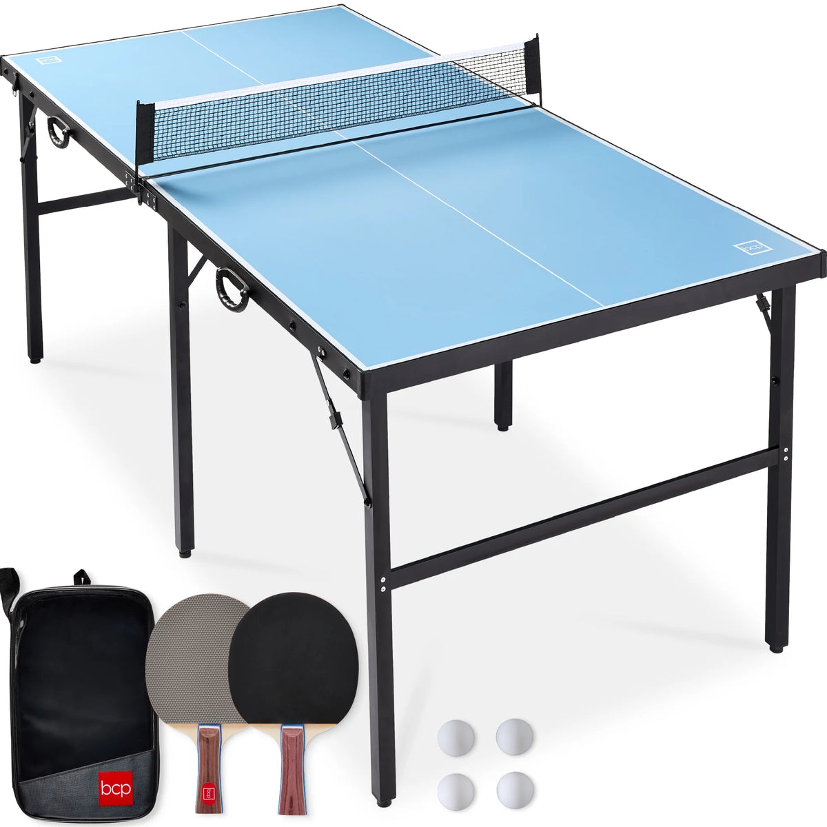Best Choice Products 6x3ft Portable Ping Pong Table Game Set, Folding Table Tennis w/ 2 Paddles, Balls - Blue