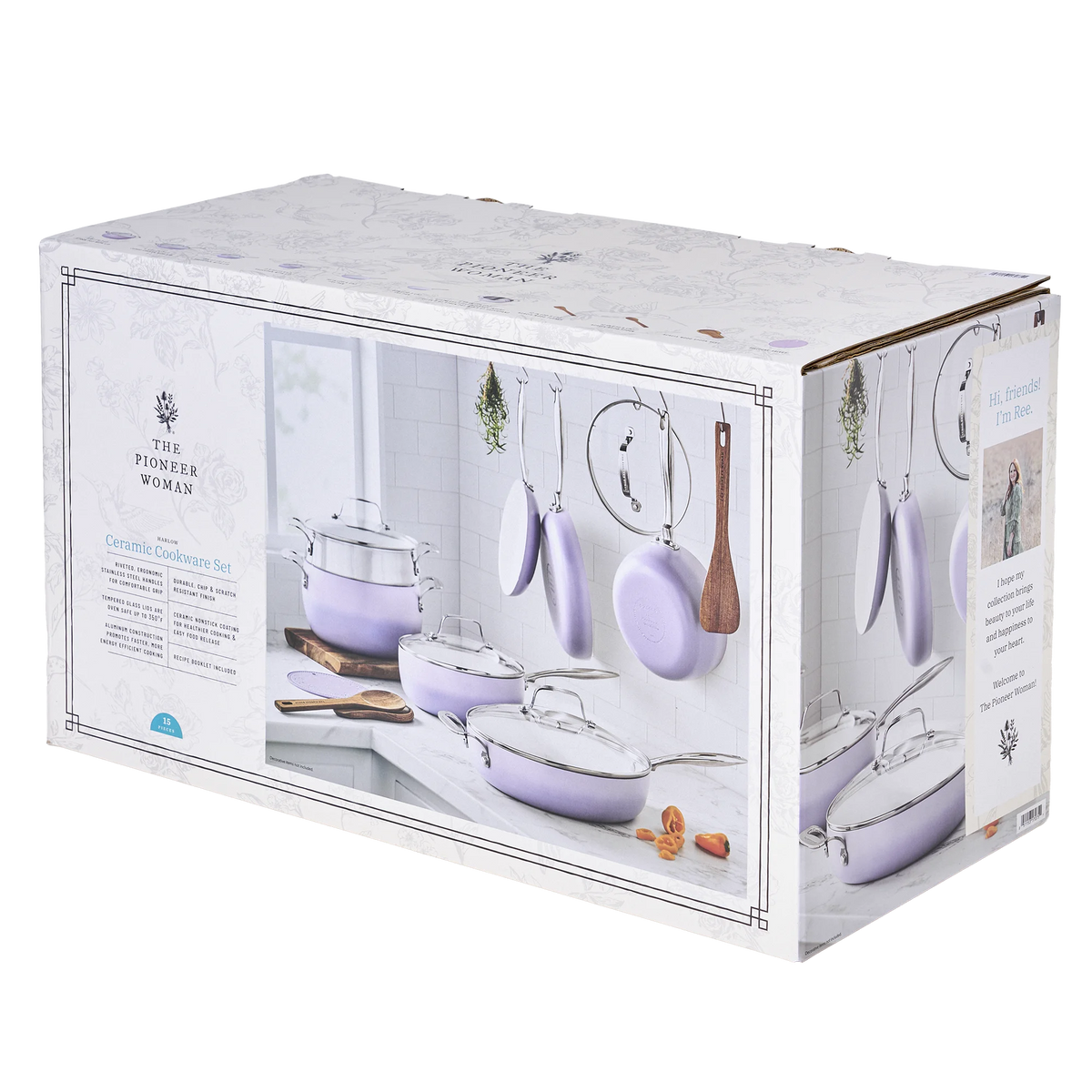 The Pioneer Woman Harlow 15-Piece Cookware Set, Ceramic Non-Stick Pots and Pans Set, Taupe