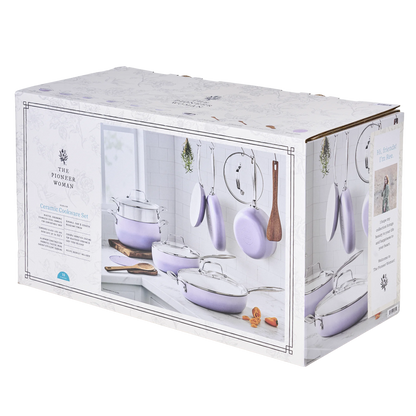 The Pioneer Woman Harlow 15-Piece Cookware Set, Ceramic Non-Stick Pots and Pans Set, Taupe