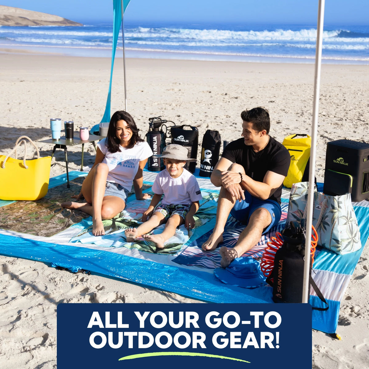 SUN NINJA 10x10.5 FT Pop-Up Beach Tent with Sand Shovel, Pegs & Stability Poles �C Navy Blue Sun Shelter for Beach, Camping & Outdoor Activities