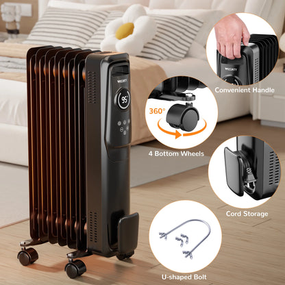 VECUKTY 1500W Oil Radiator Heater, Electric Oil Filled Space Heater Radiator with Remote Control,Child Lock,3 Modes,Overheat & Tip-Over Protection��24h Timer Digital Thermostat,Black
