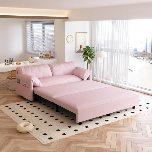 Tabaray 63.8" Futon Sofa Bed Queen Size, Pull Out Bed, 3-in-1 Convertible Sleeper Sofa with Side Pocket, Modern Plush Velvet Futon Couch for Living Room, Small Space, Apartment, Bedroom, Black