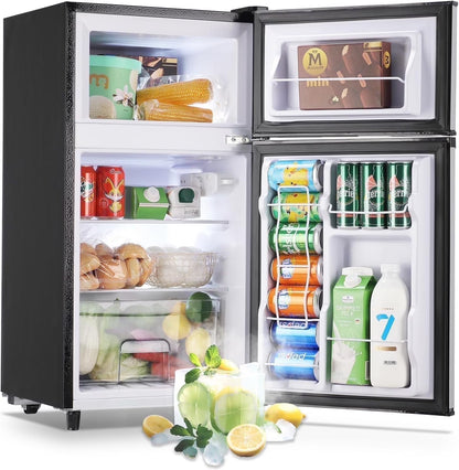 WANAI 5.0 Cu.ft Mini Refrigerator with Freezer 7 Settings Temp Adjustable Large Compact Fridge Silver