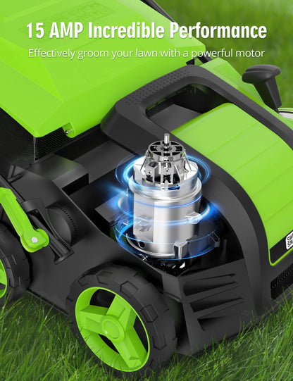 SWIPESMITH 16�� 15 Amp Electric Dethatcher Scarifier, Lawn with 5-Position Depth Adjustment, 14.5 Gal Removable Thatch Collection Bag, Quick-Fold, Keeps Health