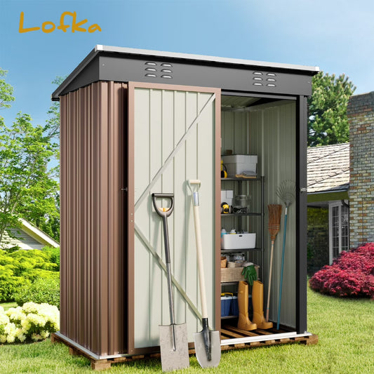 5' x 3' Outdoor Storage Shed, Metal Outdoor Storage Cabinet with Single Lockable Door, Waterproof Tool Shed,Gray