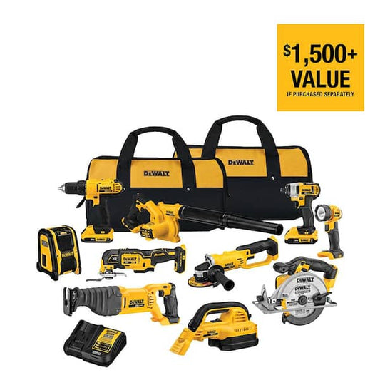 20V MAX Cordless 10 Tool Combo Kit with (2) 20V 2.0Ah Batteries, Charger, and Bag