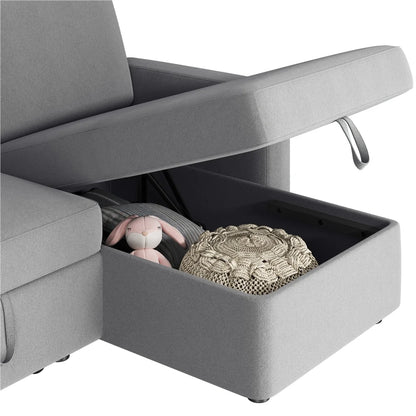 Alden Design Reversible Sectional Sofa with USB & Type-C Ports for Livingroom, Light Gray