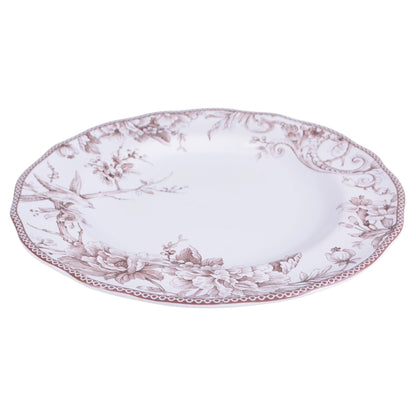 222 Fifth Adelaide Brown on White Porcelain 12 Piece Dinnerware Set, Plates & Bowls, Service for 4