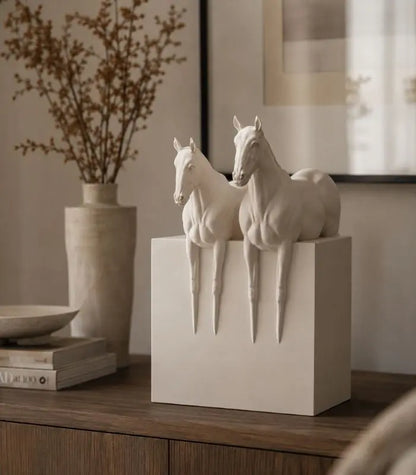 Beaumont Horse Sculpture – Matte White Figurative Décor, 2 Styles Resin