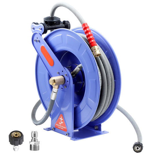 Auto-Retractable Pressure Washer Hose Reel, 50FT x 3/8" Heavy Duty Steel Power Washer Hose Reel Dual Arm, 4000 PSI