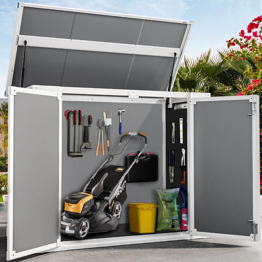 5'��3' Outdoor Storage Shed, Resin Storage Cabinet, Garden Tool Shed with Double Lockable Doors, Organizer Cabinet for Patio Yard, Gray