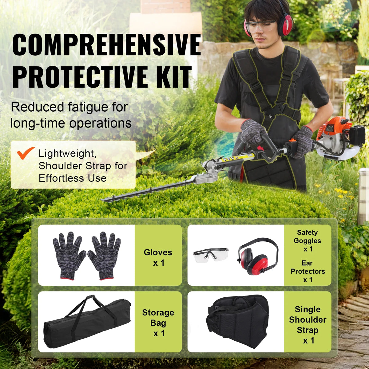 VEVOR 26CC 5-in-1 Multi-Functional Trimming Tools, Gas Hedge Trimmer, Weed Eater, String Trimmer, Edger, Pole Saw Chainsaw Pruner with Extension Pole
