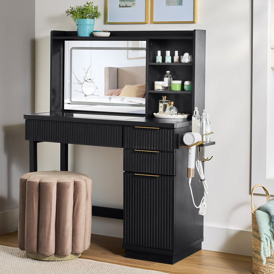 Better Homes & Gardens Lillian Vanity Desk with LED Lighted Mirror, White Finish