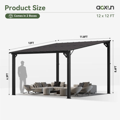 Aoxun 8' x 5' Gazebo for Patio, Gazebo Pergola with Sloped Roof, Grill Gazebo Large Wall-Mounted Heavy Duty Awnings, for Backyard, Deck, Patio