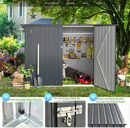 YODOLLA Outdoor Storage Shed, 3 x 7 Ft Bike Sheds & Outdoor Storage, Small Metal Outdoor Storage Cabinet for Garden