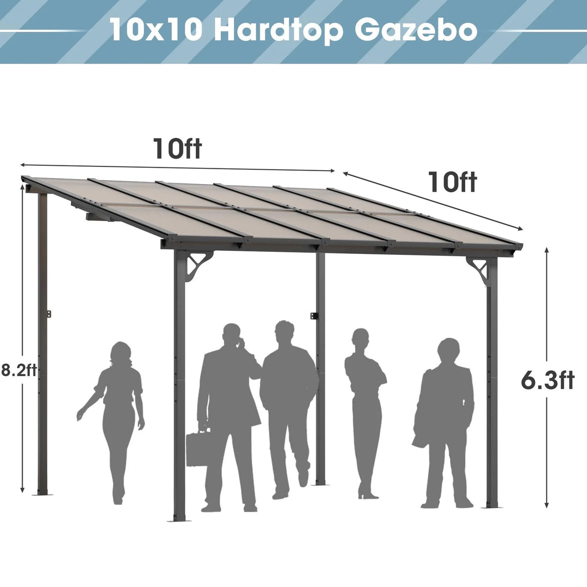 Aoxun 8' x 5' Gazebo for Patio, Gazebo Pergola with Sloped Roof, Grill Gazebo Large Wall-Mounted Heavy Duty Awnings, for Backyard, Deck, Patio