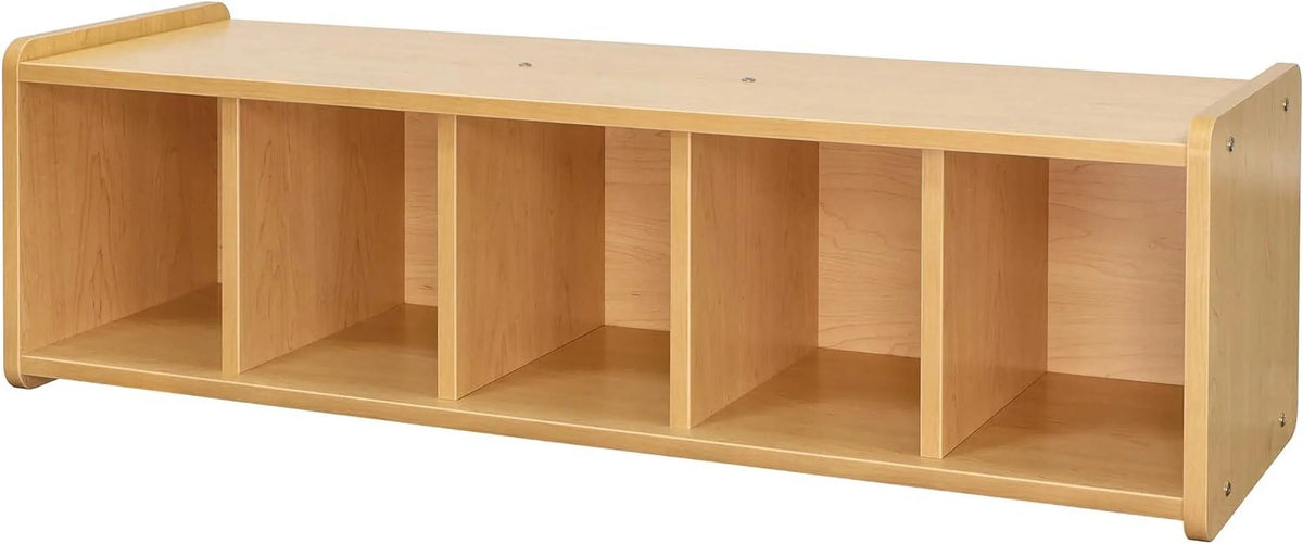 Tot Mate Children's Book Bench Cubby Storage for Classroom, 46" Wide, 5 Cubbies, Wooden, Maple, RTA