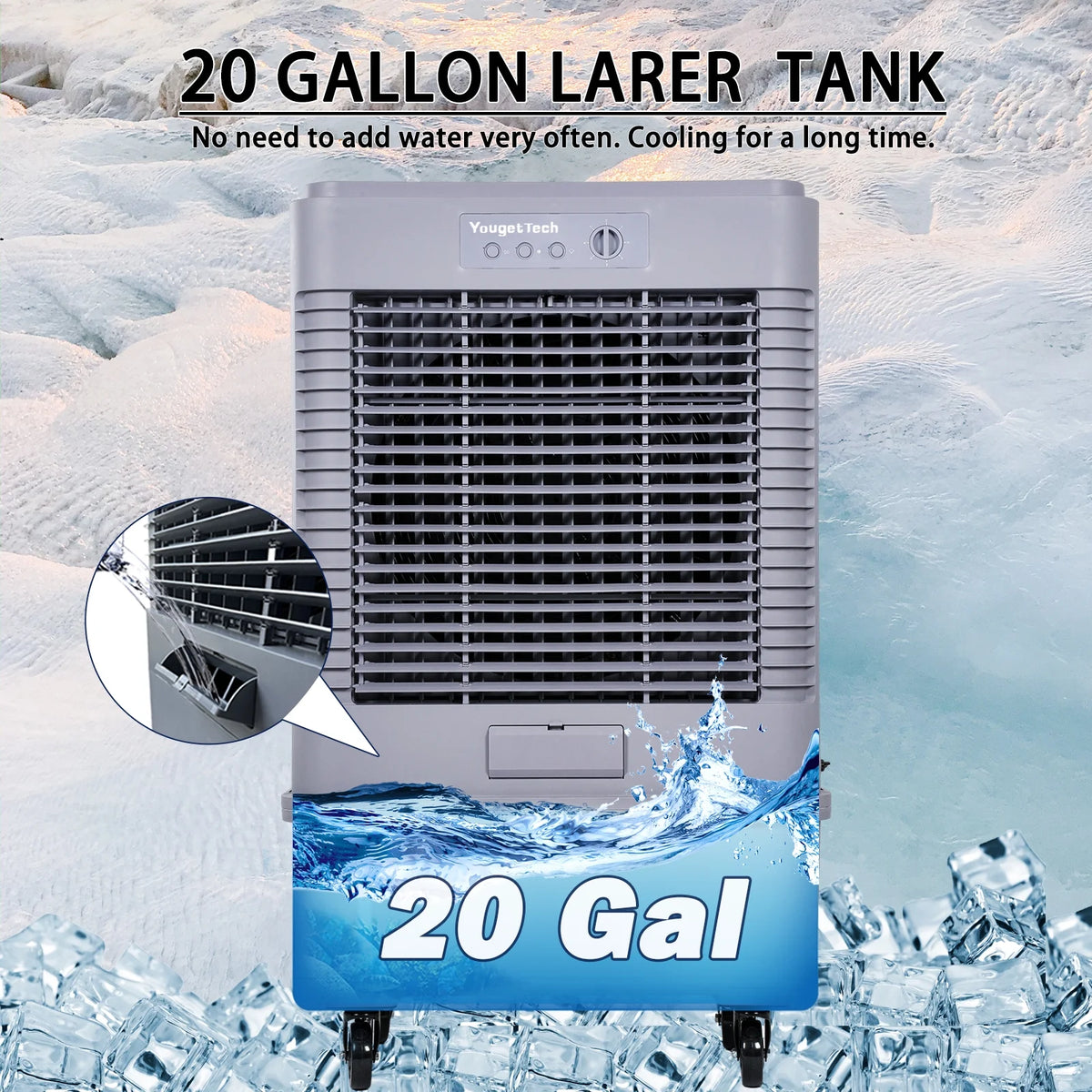 YougetTech 37'' Portable 3000CFM Evaporative Air Cooler
