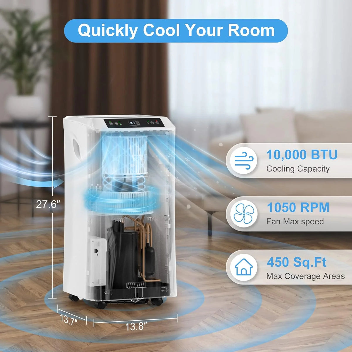 10,000 BTU Portable Air Conditioners  Smart WIFI Remote Control, 3-in-1 Portable AC Unit, Dehumidifier and Fan