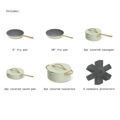 Beautiful 12pc Ceramic Non-Stick Cookware Set with Strainer Lids, White Icing by Drew Barrymore