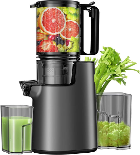 YPONE Cold Press Juicer, Masticating Juicer with 5.4" Wide Feed Chute, 350w Slow Juicer Machines Fit Whole Vegetables and Fruits,Juice Extractor Machine with High Juice Yield, Easy to Clean(Black)