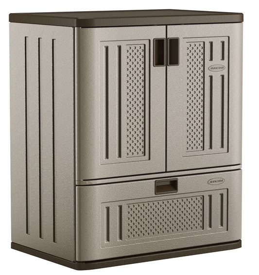 Suncast Single Drawer Resin Base Storage Cabinet, Platinum Metallic