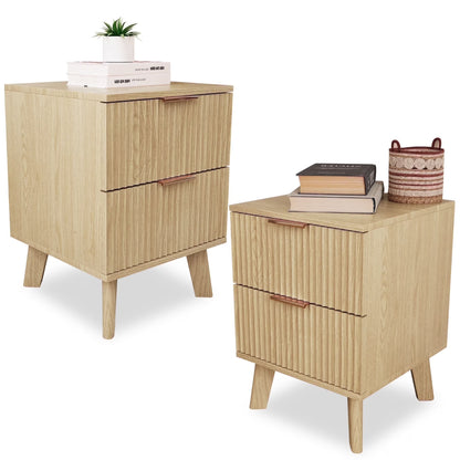YOCWO Fluted Nightstand for Bedroom Set of 2 , Wood Bedside Table Set of 2 with Drawers, Black