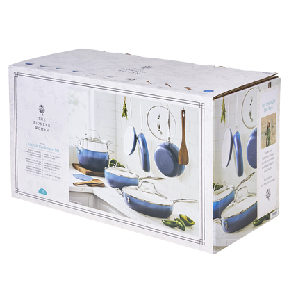 The Pioneer Woman Harlow 15-Piece Cookware Set, Ceramic Non-Stick Pots and Pans Set, Taupe