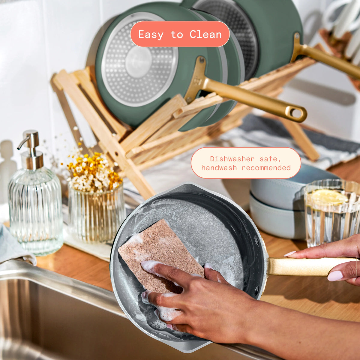 Beautiful 12pc Ceramic Non-Stick Cookware Set with Strainer Lids, White Icing by Drew Barrymore