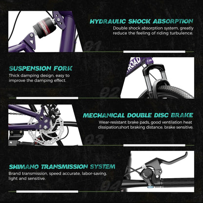 SUNCROWN 26 Inch Folding Mountain Bike, 21 Speed Full Suspension High-Carbon Steel MTB Foldable Bicycle, Dual Disc Brake Non-Slip Folding Bikes for Adults/Men/Women, Black