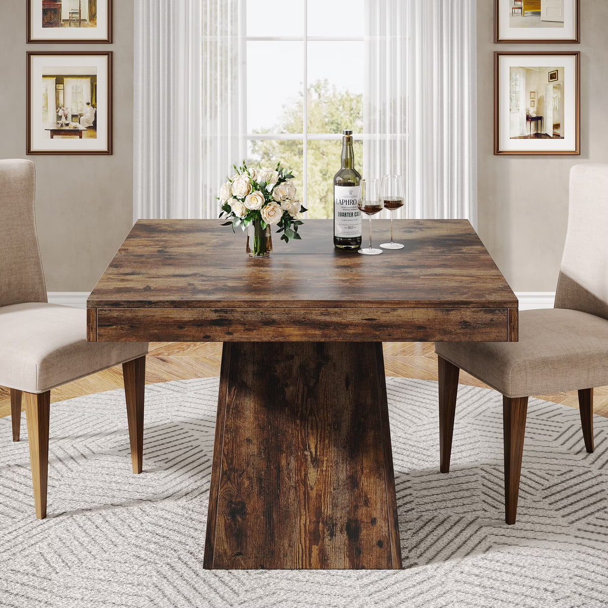 Tribesigns Square Dining Table for 4, 31.5-Inch Kitchen Table Small Dinner Table with Sturdy Pedestal Base, Farmhouse Dining Room Table for Home Dining Room, Living Room, Kitchen, Vintage Brown
