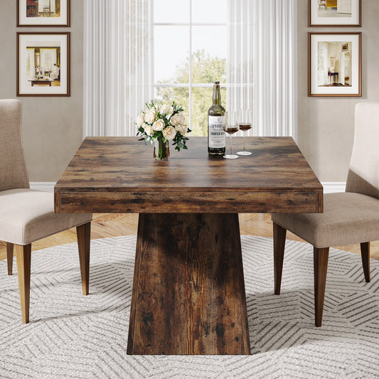 Tribesigns Square Dining Table for 4, 31.5-Inch Kitchen Table Small Dinner Table with Sturdy Pedestal Base, Farmhouse Dining Room Table for Home Dining Room, Living Room, Kitchen, Vintage Brown