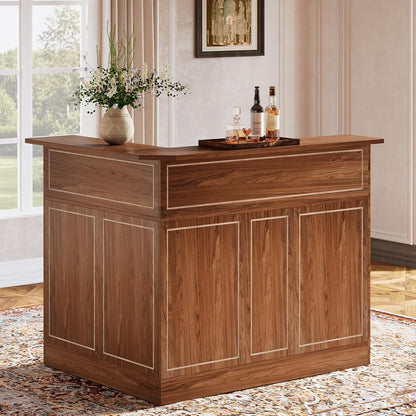 Tribesigns Bar Cabinet, L-Shaped Home Bar Table with Stemware Racks