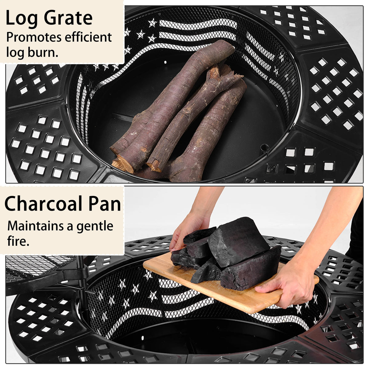 TrumanPick Fire Pit for Outside 42" Wood Burning Fire Pit Tables with 2 Adjustable Swivel BBQ Grills, Lid, Poker for Patio Backyard BBQ Ice Storage