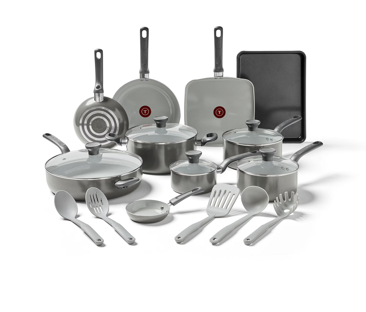 T-fal Easy Care Ceramic, 20 Piece Pots and Pans Cookware Set, Electric Blue