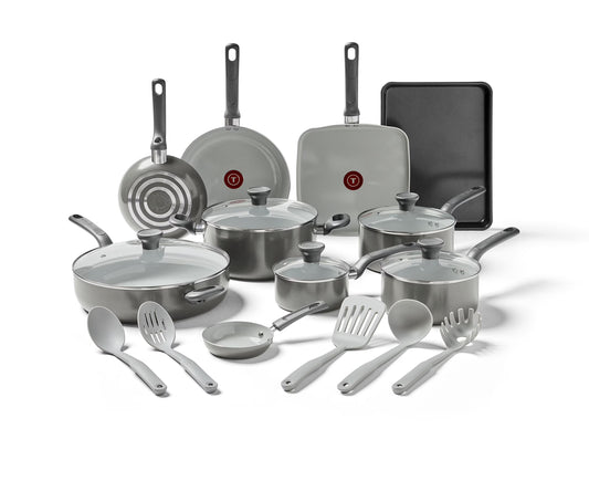T-fal Easy Care Ceramic, 20 Piece Pots and Pans Cookware Set, Electric Blue