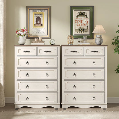 Vabches Farmhouse 6 Drawer Dresser, 43" Tall Chest of Drawers for Bedroom, Living Room, Hallway, Entryway, Antique White