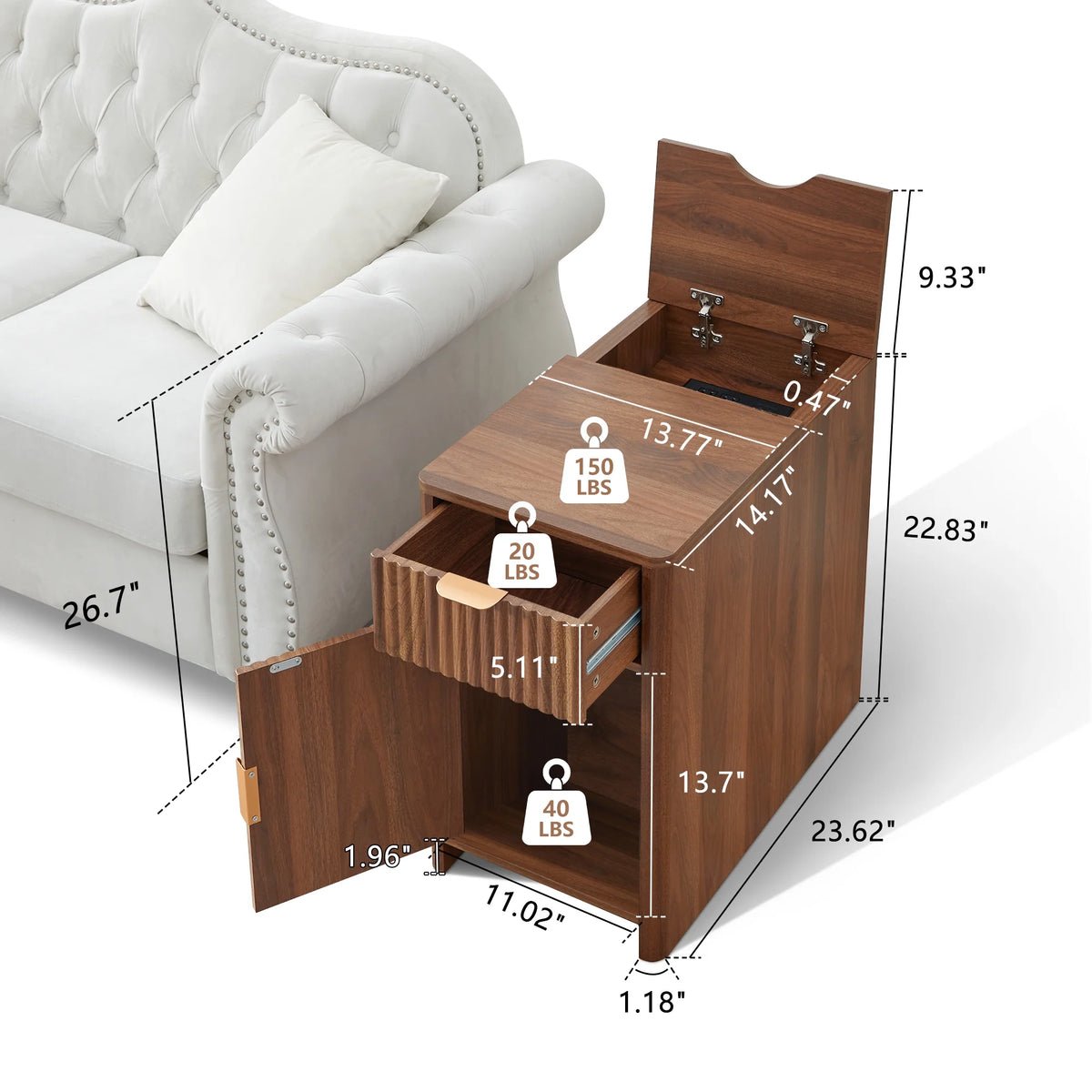 YOCWO Fluted Nightstand for Bedroom Set of 2 , Wood Bedside Table Set of 2 with Drawers, Black