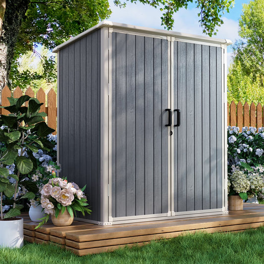 Sunmthink 5.0' X 3.1' Resin Outdoor Shed with Base Frame, Plastic Shed with Lockable Door, for Garden, Ptaio, Backyard, Gray