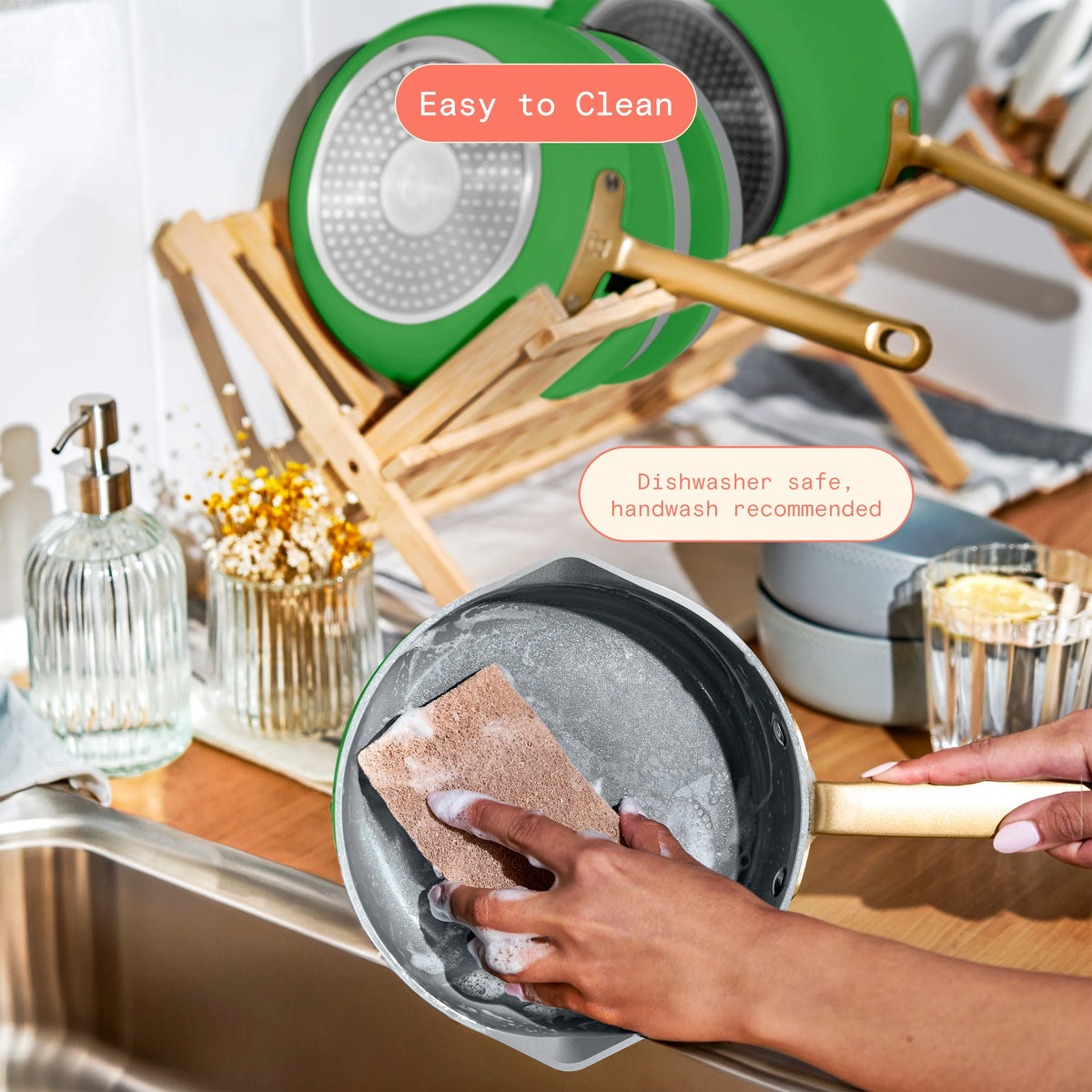 Beautiful 12pc Ceramic Non-Stick Cookware Set with Strainer Lids, White Icing by Drew Barrymore