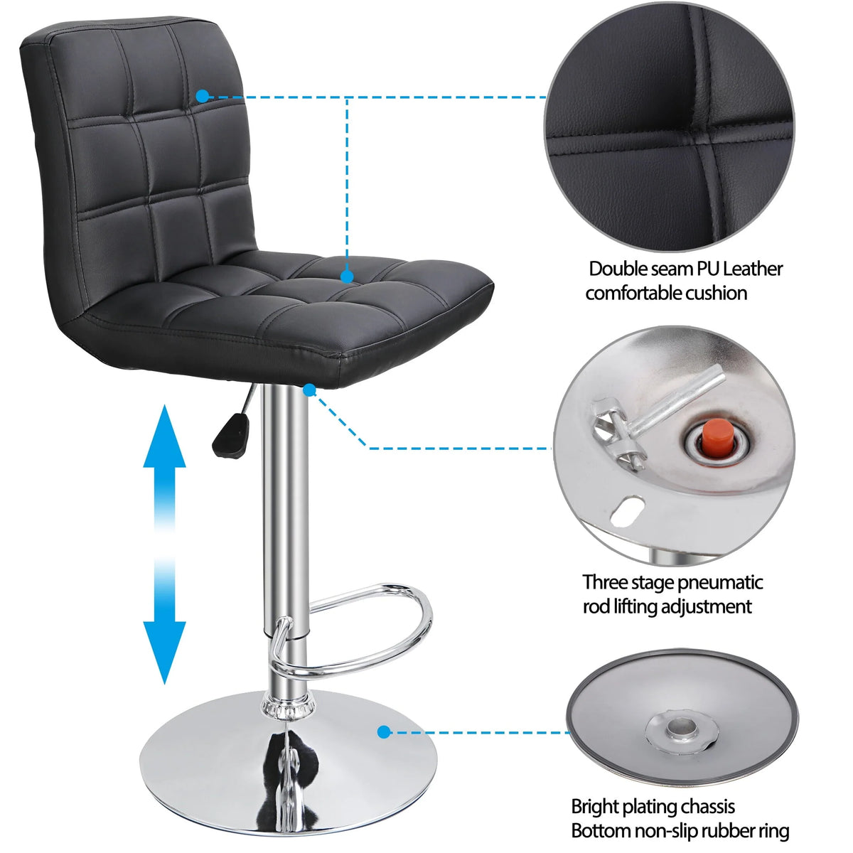 ZENY Height Adjustable Home Bar Stool Set 360-Degree Swivel, Set of 2