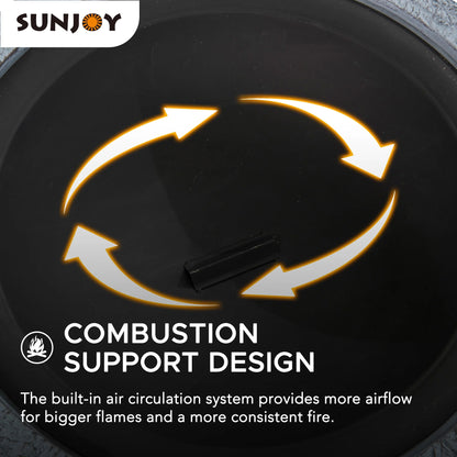 Sunjoy Stone Fire Pit 26 Inch, Outdoor Round Wood Burning Fire Pits with Spark Screen and Poker  Grey