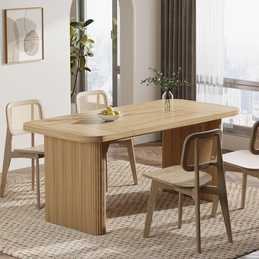 Tribesigns Farmhouse Dining Table for 4-6, Rectangular Wood Kitchen Table with Double Pedestal, 62-Inch Dinner Table for Dining Room, Living Room (Natural)