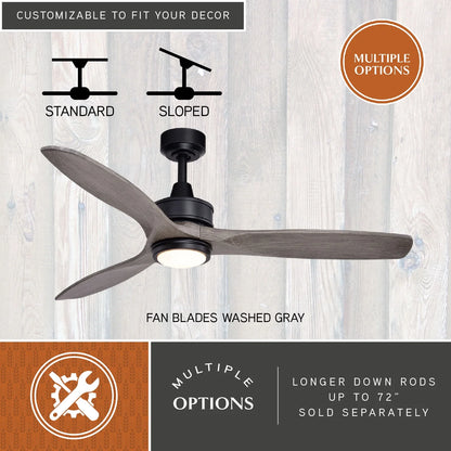 Vaxcel Curtiss Satin Brass Mid-Century Modern MCM Wood Propeller Ceiling Fan with LED Light Kit and Remote