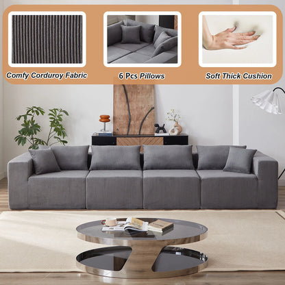 104-Inch Corduroy Modular L Shaped Sectional Sofa,Luxury Floor Couch Set,Upholstered Indoor Furniture,Foam-Filled Compressed Sofa for Living Room,Bedroom,4 PC Free Combination  ?