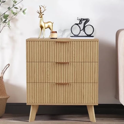 YOCWO Fluted Nightstand for Bedroom Set of 2 , Wood Bedside Table Set of 2 with Drawers, Black