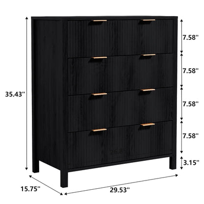YOCWO Fluted Nightstand for Bedroom Set of 2 , Wood Bedside Table Set of 2 with Drawers, Black