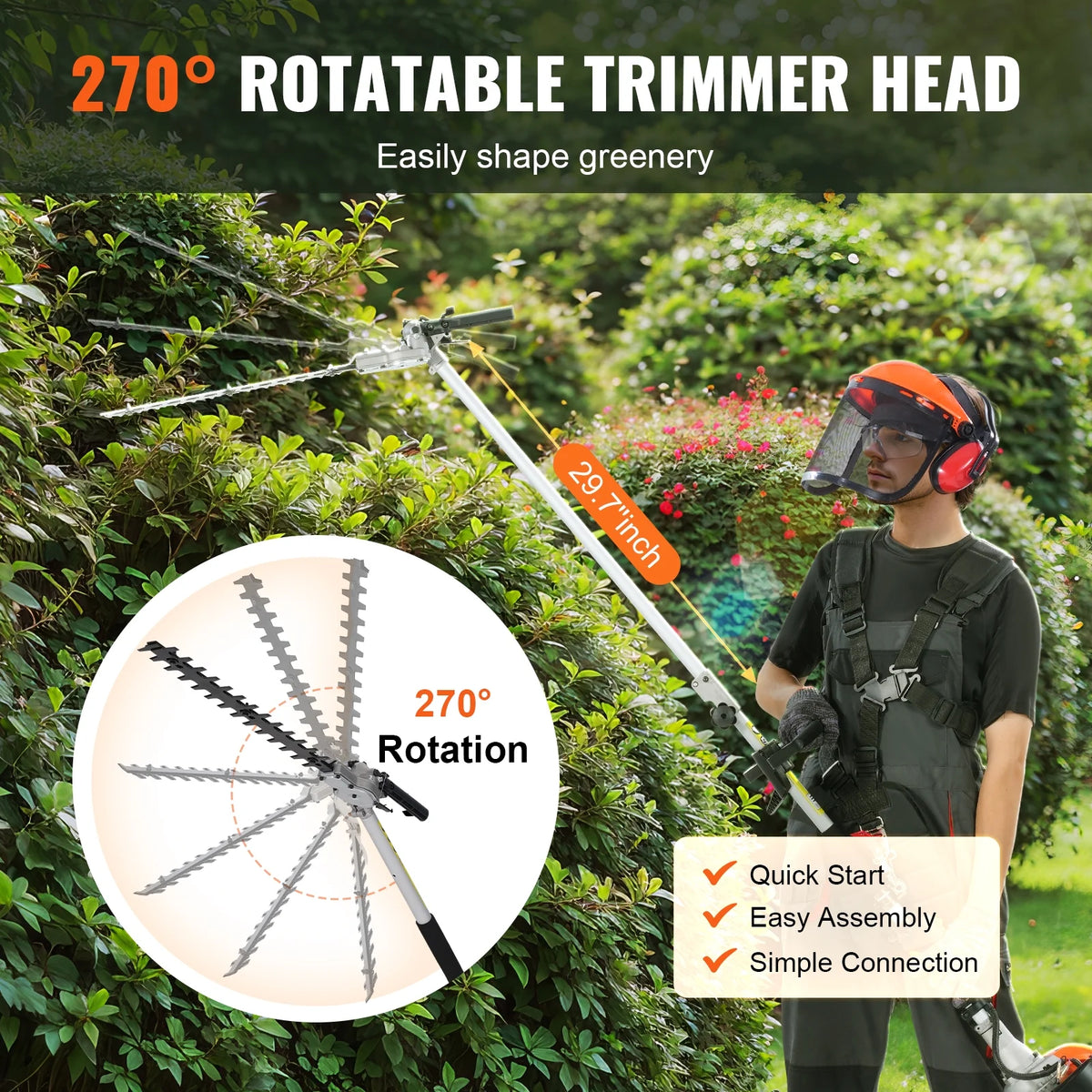 VEVOR 26CC 5-in-1 Multi-Functional Trimming Tools, Gas Hedge Trimmer, Weed Eater, String Trimmer, Edger, Pole Saw Chainsaw Pruner with Extension Pole